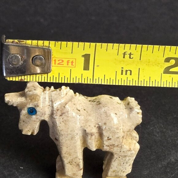 Vintage Hand-Carved Soapstone Horse Unicorn Figurine Blue Painted Eyes 1.5" - Picture 7 of 9